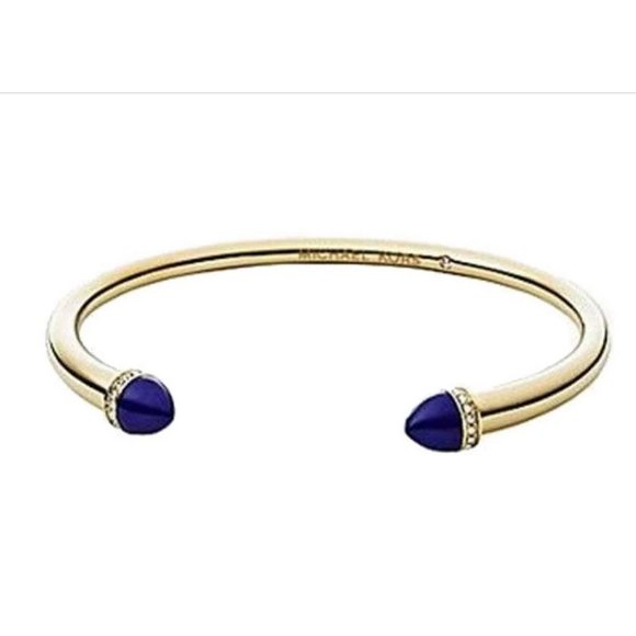 NIB Michael Kors Gold Tone/ Blue Arrow Open Cuff Lapis Stones Bracelet - Picture 4 of 13